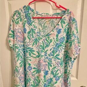 Lilly Pulitzer Floral Short Sleeve Tee - Blue and Green